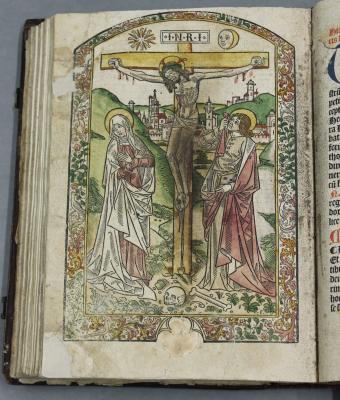 Paper repairs, venerated image of crucifixion