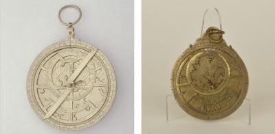 Astrolabes on loan from the Whipple Museum of the History of Science (Wh. 1263, 15th century and Wh. 2354). Images courtesy of the Whipple Museum.