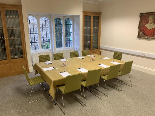The Law Room with a board room style seating.