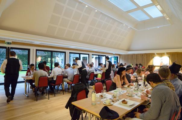 Postgraduate students at a Tuesday-night dinner in Leckhampton Hall